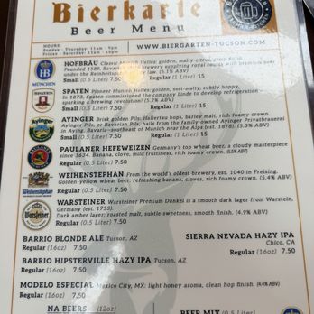 Biergarten - Beer menu - Wine Bars Near Me - Tucson, Arizona Biergarten - Beer menu - Wine Bars Near Me - Tucson, Arizona