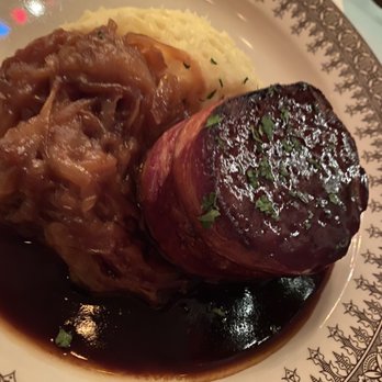 Blue Pig Tavern - Bacon wrapped meatloaf with caramelized onions and mashed potatoes - yum! - New American Near Me - Cape May, New Jersey