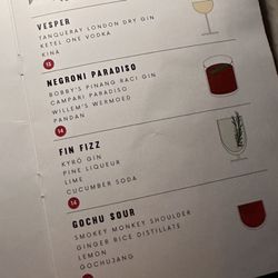 Vesper Bar - Menu