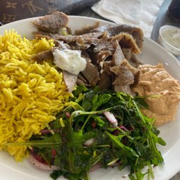 Gyro plate , arugula rice and hummus
