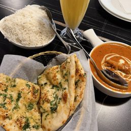 Basmati Rice Mango Lassi Garlic Naan Butter Chicken Basmati Rice Mango Lassi Garlic Naan Butter Chicken