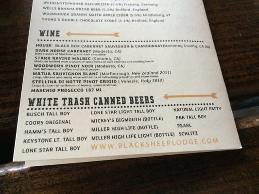 Menu photo 8 Black Sheep Lodge Austin, TX