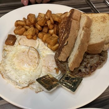 Steelworks Buffet and Grill - Standard Breakfast - eggs over easy with sausage patties - Buffets Near Me - Bethlehem, Pennsylvania Steelworks Buffet and Grill - Standard Breakfast - eggs over easy with sausage patties - Buffets Near Me - Bethlehem, Pennsylvania