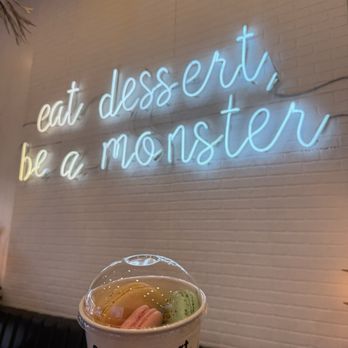 Mini Monster Cafe - Strawberry, Vanilla, and Pistachio Macaron to go - Ice Cream & Frozen Yogurt Near Me - Long Beach, California Mini Monster Cafe - Strawberry, Vanilla, and Pistachio Macaron to go - Ice Cream & Frozen Yogurt Near Me - Long Beach, California