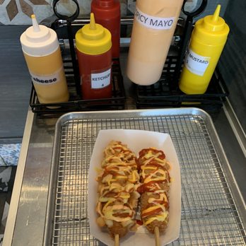 Jongro Rice Hotdog - Gamsung $4.50 and the mozzarella and rice dog $3.50 - Hot Dogs Near Me - Flushing, New York Jongro Rice Hotdog - Gamsung $4.50 and the mozzarella and rice dog $3.50 - Hot Dogs Near Me - Flushing, New York