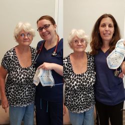 RiverCity Family Medicine - Nurse practitioner Heather Montgomery and her MA Stephanie with one of her dear patients after a knitting lesson in the office.