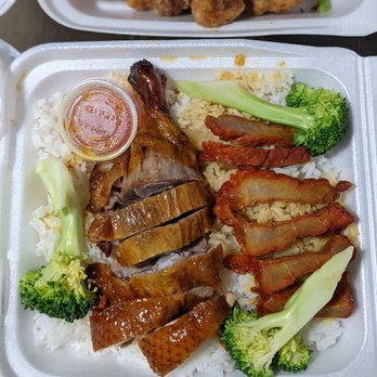 ACC Chinese Fast Food - Roast duck and BBQ pork over rice with steamed broccoli - Chinese Near Me - Alhambra, California ACC Chinese Fast Food - Roast duck and BBQ pork over rice with steamed broccoli - Chinese Near Me - Alhambra, California