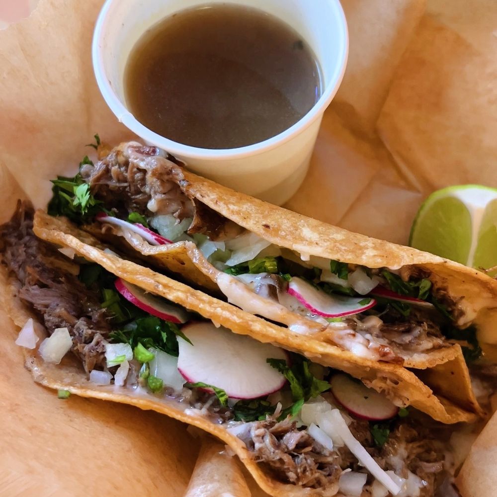 Birria tacos & consommé Birria tacos & consommé