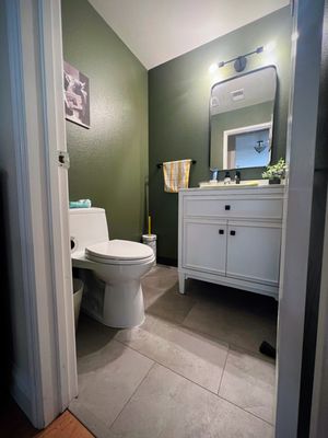 Bathroom Remodel - San Jose - We recently completed a bathroom remodel for half bath and shared bath for our client Patrick in San Jose. The project included a complete transformation of the space—from demolition of outdated finishes to a modern, refreshed design tailored to the client’s vision.

Scope of work:

Demolition of old flooring, vanities, fixtures and wall near the half bath
Installation of new waterproof flooring
Custom tile work
New vanities and p-traps installation
Upgraded lighting
Fresh paint and detailed finish work
Plumbing adjustments and new fixtures

Patrick had a clear vision for the space and collaborated closely with us from day one, including a Zoom pre-walkthrough and material selection. We stayed on schedule, communicated daily, and made real-time adjustments to ensure everything came out exactly as envisioned.

It was a pleasure bringing this project to life—check out the before & after photos!