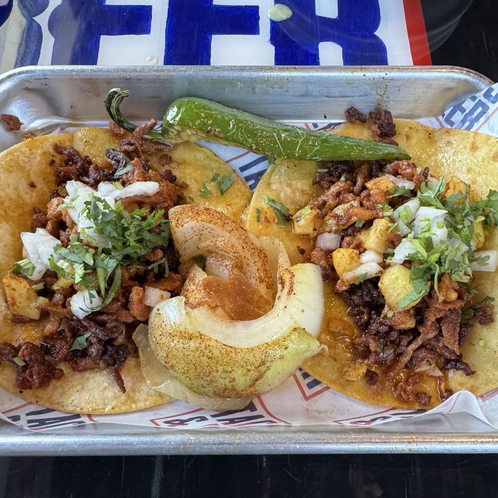 Tacos And Beer - 2 regular pastor tacos - Mexican Near Me - Montrose, Colorado Tacos And Beer - 2 regular pastor tacos - Mexican Near Me - Montrose, Colorado