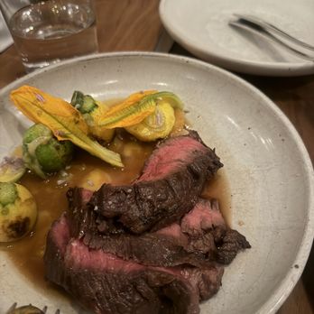 Frances - wagyu STEAK, zucchini, burnt eggplant, red miso, spring onion - New American Near Me - San Francisco, California Frances - wagyu STEAK, zucchini, burnt eggplant, red miso, spring onion - New American Near Me - San Francisco, California