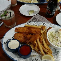 Fish and chips and Blackberry Smash.