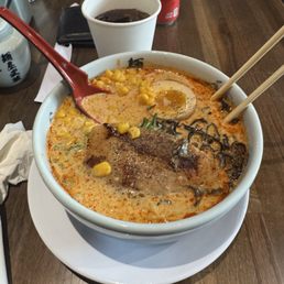 Spicy Miso Ramen with corn and egg added Spicy Miso Ramen with corn and egg added