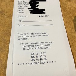 Extremely poor service, and a Interesting way to compensate for potential losses in a tip from bad service you provided.