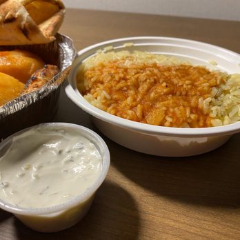 Mr. Greek - a bowl of rice and a bowl of dip - Greek Near Me - Aurora, Ontario