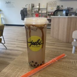 Large Brown Sugar Boba with Tea (option with only milk (no tea) was also available). Large Brown Sugar Boba with Tea (option with only milk (no tea) was also available).