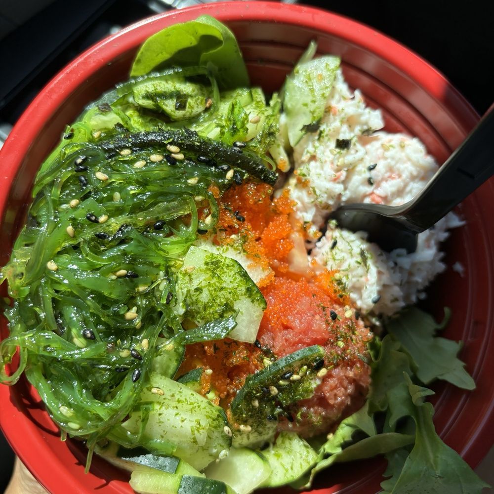 Small bowl with salmon, spicy tuna, sesame + sweet unagi sauce Small bowl with salmon, spicy tuna, sesame + sweet unagi sauce