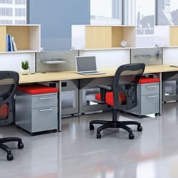 ALL SYSTEMS GO OFFICE FURNITURE - Maximize storage and work-space with up-mounted, shared overhead storage.