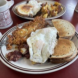 Hash and eggs with hash browns. Hash and eggs with hash browns.