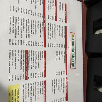 Sri Ananda Bhavan - Menu - Indian Near Me - Sunnyvale, California