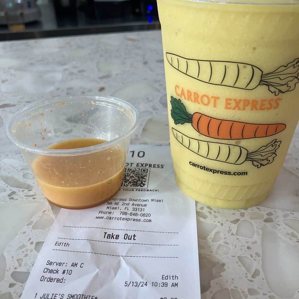 Carrot Express - Julie's smoothie and ginger shot - Salad Near Me - Miami, Florida Carrot Express - Julie's smoothie and ginger shot - Salad Near Me - Miami, Florida