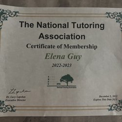 Elena's All Around Care - National Tutoring Association Certificate