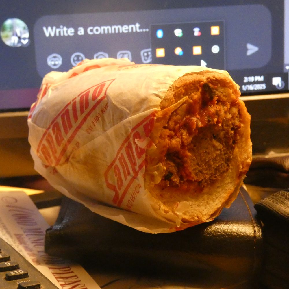Possibly the worst meatball hero in the history of this fabled sandwich ... from Sanpanino on Hudson Street. At 13 bucks a tasteless ripoff.