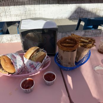 Jeffs' Beach Burgers - 2 Cheeseburger, onion rings and fries - Burgers Near Me - San Diego, California Jeffs' Beach Burgers - 2 Cheeseburger, onion rings and fries - Burgers Near Me - San Diego, California