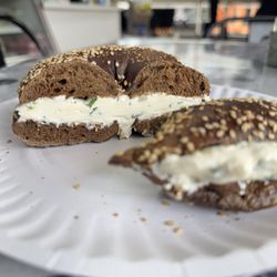 Bagels Plus - Black Russian bagel w scallion cream cheese