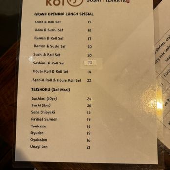 Koi Sushi Izakaya - Grand Opening Menu - Sushi Bars Near Me - Carrollton, Texas