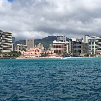 Snorkel Manu Kai Catamaran - View of our beautiful hotel, the Royal Hawaiian - Snorkeling Near Me - Honolulu, Hawaii Snorkel Manu Kai Catamaran - View of our beautiful hotel, the Royal Hawaiian - Snorkeling Near Me - Honolulu, Hawaii
