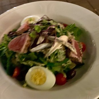 Café du Parc - Niçoise Salad has seared ahi tuna, a few anchovies, boiled egg, potatoes, haricot verts, nicoise olives, Dijon mustard vinaigrette. $22 4* - French Near Me - Washington, DC, District of Columbia Café du Parc - Niçoise Salad has seared ahi tuna, a few anchovies, boiled egg, potatoes, haricot verts, nicoise olives, Dijon mustard vinaigrette. $22 4* - French Near Me - Washington, DC, District of Columbia
