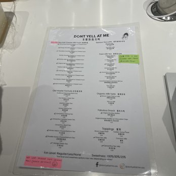 Don't Yell at Me - Menu - Bubble Tea Near Me - Kirkland, Washington