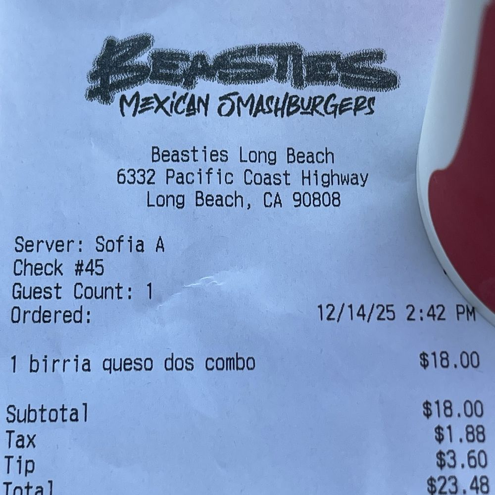 Beasties - Receipt - Mexican Near Me - Long Beach, California Beasties - Receipt - Mexican Near Me - Long Beach, California