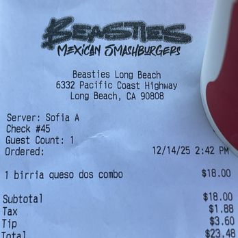 Beasties - Receipt - Mexican Near Me - Long Beach, California
