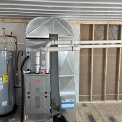 Lakes Area Mechanical - Furnace located on 2nd floor with ductwork installed in ceiling space below.