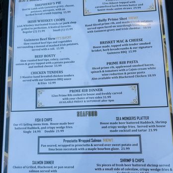 The Dublin Pub - Entrees and seafood - Irish Pub Near Me - Dayton, Ohio