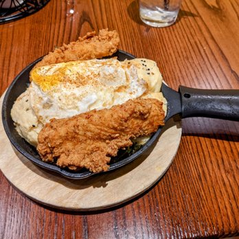 Miss Shirley's Cafe, Roland Park - The gravy train skillet with fried chicken, grits, biscuits, and collard greens.  The chicken was again the lowlight but the rest was bomb. - American Near Me - Baltimore, Maryland