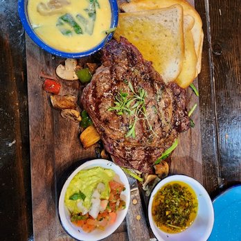 Compadres Cantina - Ribeye steak perfect, idk what rhe sides are called but they were also good - Mexican Near Me - Ontario, California