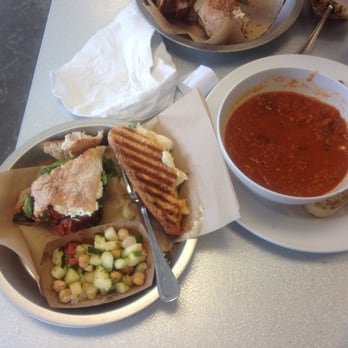 Aioli - Roasted tomato soup, three cheese on panini and a roasted vegetable eggplant on a ciabatta . Amazing!! - Cafes Near Me - West Palm Beach, Florida