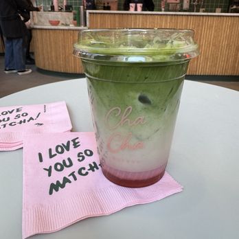 Cha Cha Matcha - Strawberry matcha with almond milk - Coffee & Tea Near Me - New York, New York Cha Cha Matcha - Strawberry matcha with almond milk - Coffee & Tea Near Me - New York, New York