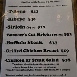 The Flame Steakhouse - Menu items July 2026