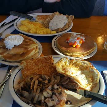 IHOP - T: Country friend steak with scrambled eggs/cheese and eggnogg pancakes. B: steak tips with 2 medium eggs and pumpkin spice pancakes. - Breakfast & Brunch Near Me - Edison, New Jersey IHOP - T: Country friend steak with scrambled eggs/cheese and eggnogg pancakes. B: steak tips with 2 medium eggs and pumpkin spice pancakes. - Breakfast & Brunch Near Me - Edison, New Jersey