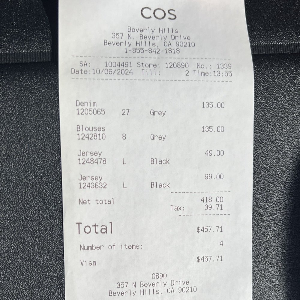 Receipt from our encounter. S.A. number at the top along with time stamps and site information.
