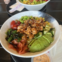 Torched salmon avocado sushi rice