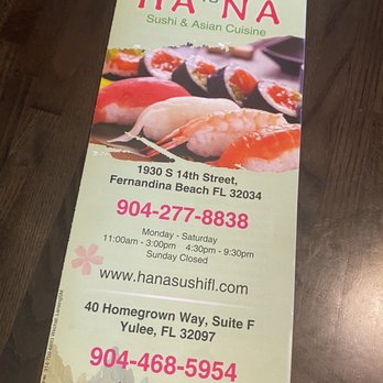 Hana Sushi - To go/Lunch menu - Japanese Near Me - Yulee, Florida