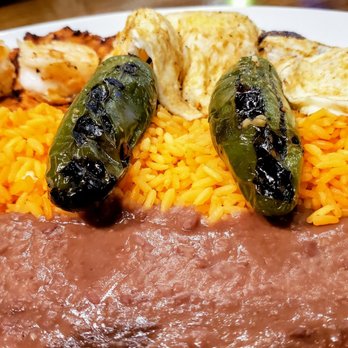Mexico Grill - Mar y Tierra- grilled flank steak, chicken, and shrimp, 2 eggs, jalapenos, rice and beans. ¡Excelente! - Mexican Near Me - Watchung, New Jersey