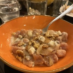 Red Gnocchi with pears and blue cheese.