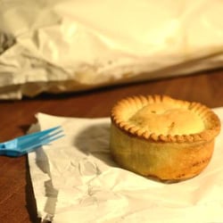 Beautiful British Butty and Portland Plaice - Meat pie before tucking in.
