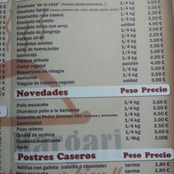 Asador Margari - Lista de precios de la comida para llevar